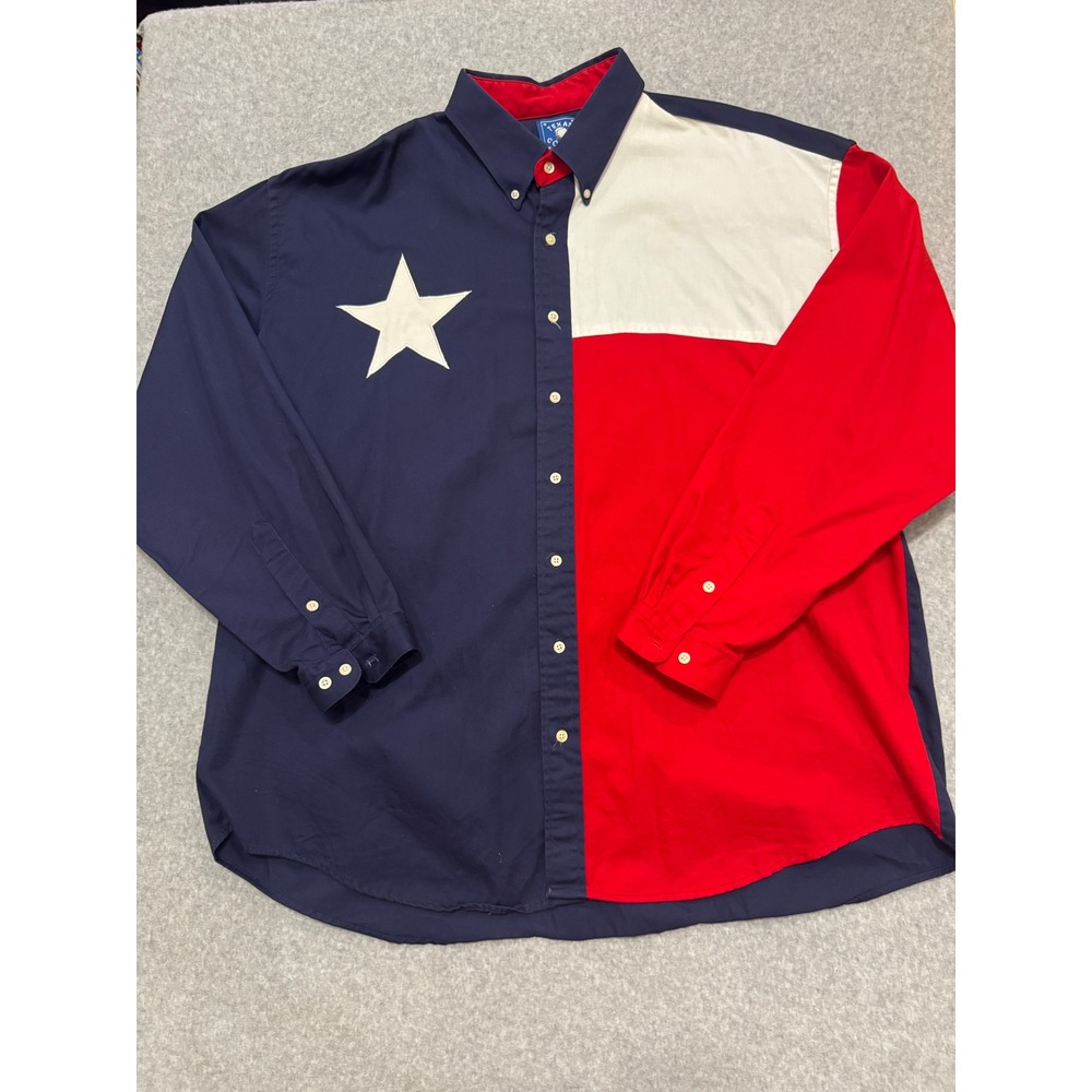 Vintage Texas Cotton Mens XXL Texas Flag Button Down Shirt Long Sleeve USA Made